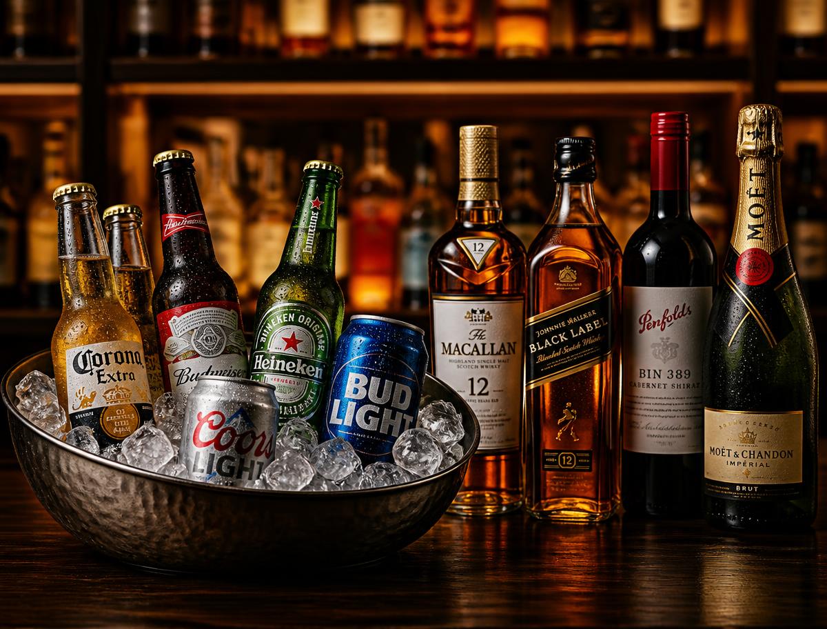 Bebidas geladas no balde de gelo na adega